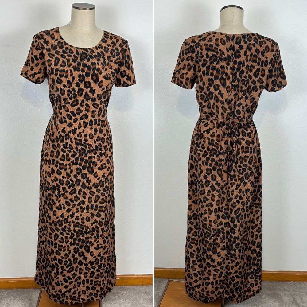 VINTAGE Y2K 90’s Women’s Small Maxi Dress Leopard Cheetah Animal Print 1990’s